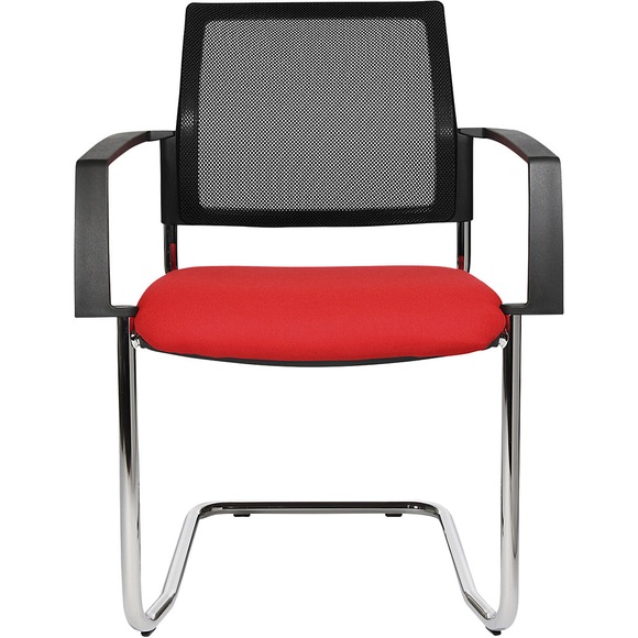 Topstar Polster-Stapelstuhl mit Netz-Rückenlehne Freischwinger, VE 2 Stk Sitz rot, Gestell chrom