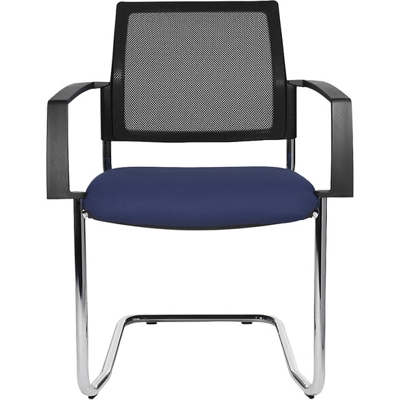 Topstar Polster-Stapelstuhl mit Netz-Rückenlehne Freischwinger, VE 2 Stk Sitz blau, Gestell chrom