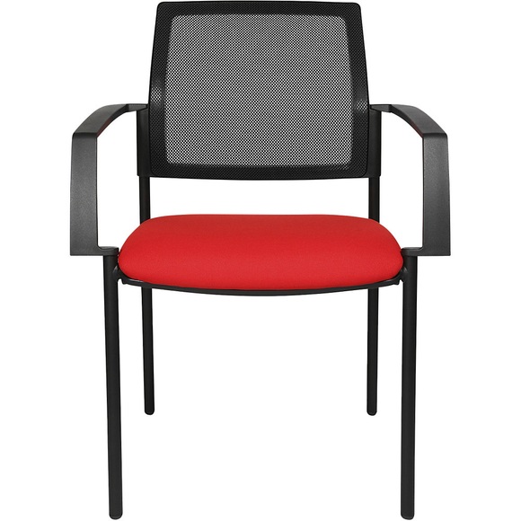 Topstar Polster-Stapelstuhl mit Netz-Rückenlehne 4-Fuß, VE 2 Stk Sitz rot, Gestell Schwarz