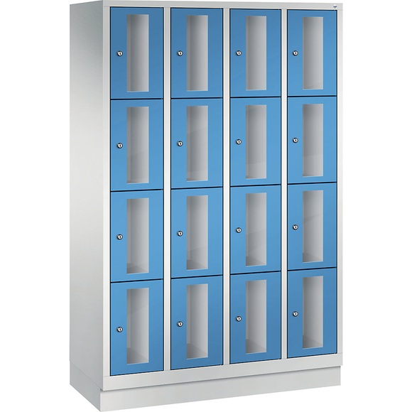 CP CLASSIC Fächerschrank, Fachhöhe 375 mm, mit Sockel 16 Fächer, Breite 1190 mm Tür lichtblau