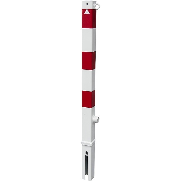 Absperrpfosten, 70 x 70 mm, weiß / rot herausnehmbar mit 1 Öse