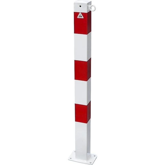 Absperrpfosten, 70 x 70 mm, weiß / rot zum Aufdübeln mit 1 Öse