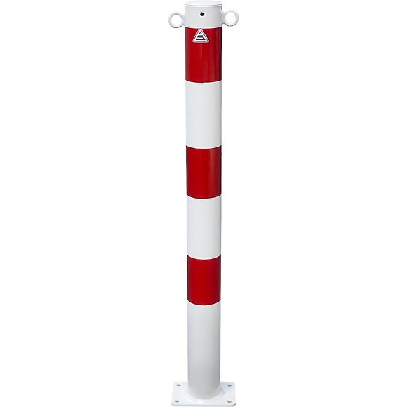 Absperrpfosten, Ø 76 mm, weiß / rot zum Aufdübeln mit 2 Ösen