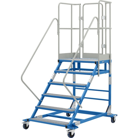EUROKRAFT Plattformtreppe mit Gitterrosteinlagen 6 Stufen
