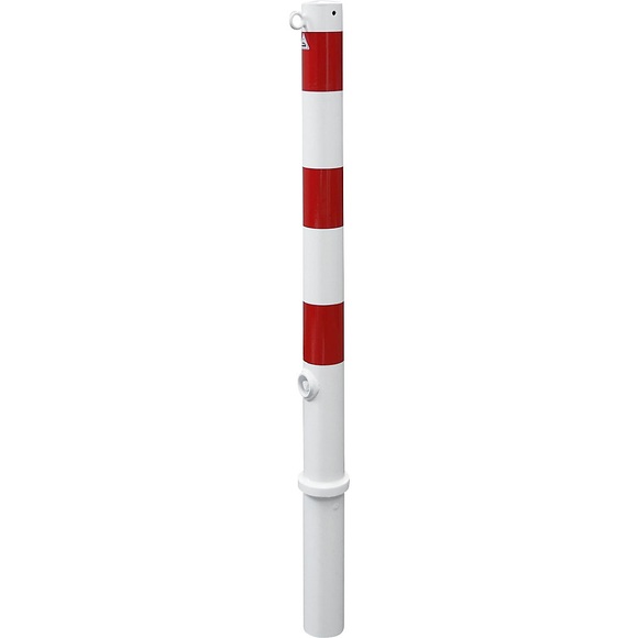 Absperrpfosten, Ø 76 mm, weiß / rot herausnehmbar mit 1 Öse