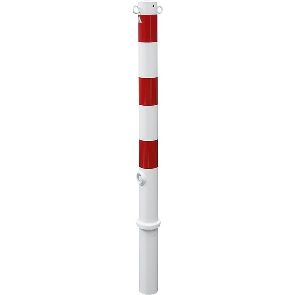 Absperrpfosten, Ø 76 mm, weiß / rot herausnehmbar mit 2 Ösen