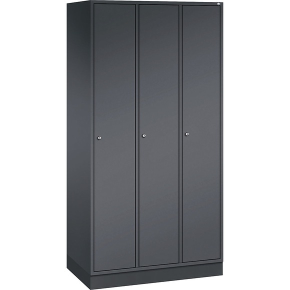 CP INTRO Stahl-Garderobenschrank Breite 920 mm, 3 Abteile Korpus schwarzgrau, Türen schwarzgrau