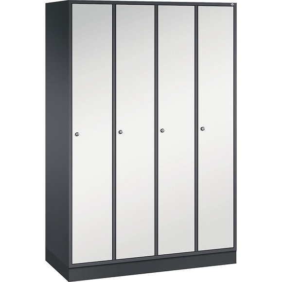 CP INTRO Stahl-Garderobenschrank Breite 1220 mm, 4 Abteile Korpus schwarzgrau, Türen lichtgrau
