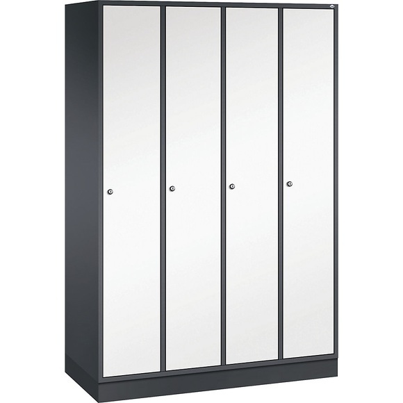 CP INTRO Stahl-Garderobenschrank Breite 1220 mm, 4 Abteile Korpus schwarzgrau, Türen reinweiß