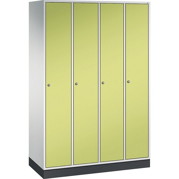 CP INTRO Stahl-Garderobenschrank Breite 1220 mm, 4 Abteile Korpus lichtgrau, Türen viridingrün
