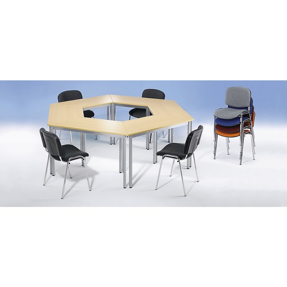 Mehrzwecktisch trapezförmig, LxBxH 1200 x 600 x 740 mm Platte beige, Gestell braun