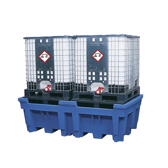 Auffangwanne aus Kunststoff IBC- und KTC-Station, Auffangvolumen 1000 Liter mit PE-Stellfläche, LxBxH 2260 x 1430 x 720 mm