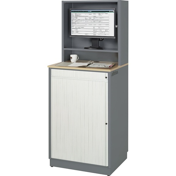 RAU Computer-Arbeitsplatz HxBxT 1820 x 720 x 660 mm, mit Monitorgehäuse anthrazit-metallic / enzianblau