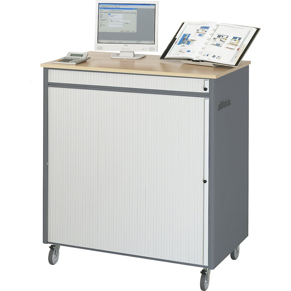 RAU Computer-Arbeitsplatz HxBxT 1110 x 1030 x 660 mm, fahrbar anthrazit-metallic / enzianblau