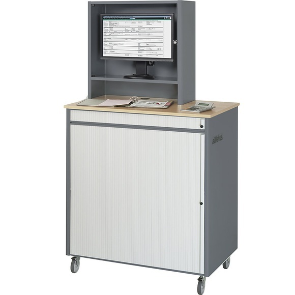 RAU Computer-Arbeitsplatz HxBxT 1820 x 1030 x 660 mm, mit Monitorgehäuse, fahrbar anthrazit-metallic / enzianblau