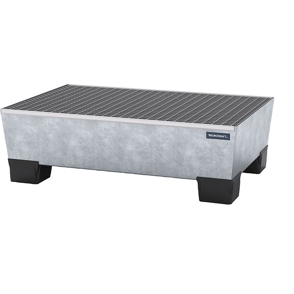 EUROKRAFT Stahl-Auffangwanne mit PP-Füßen LxBxH 1240 x 815 x 360 mm feuerverzinkt, mit Gitterrost