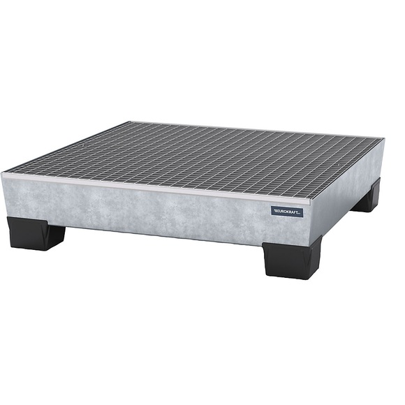 EUROKRAFT Stahl-Auffangwanne mit PP-Füßen LxBxH 1240 x 1210 x 295 mm feuerverzinkt, mit Gitterrost