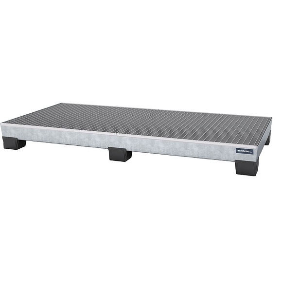 EUROKRAFT Stahl-Auffangwanne mit PP-Füßen LxBxH 2460 x 1210 x 260 mm feuerverzinkt, mit Gitterrost