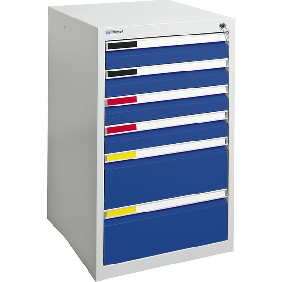 Schubladenschrank Breite 500 mm, 6 Schubladen lichtgrau / enzianblau