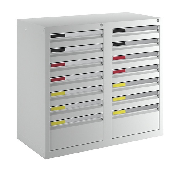 Schubladenschrank Breite 1000 mm, 14 Schubladen lichtgrau