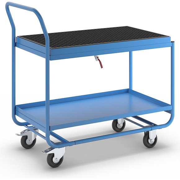 EUROKRAFT ACTIVE GREEN Tischwagen mit Auffangwanne, Gitterrost und Ablasshahn lichtblau