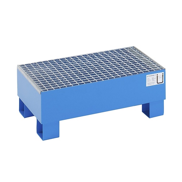 QUIPO Auffangwanne für 60 l LxBxH 800 x 500 x 290 mm, mit Zulassung blau pulverbeschichtet, mit Gitterrost