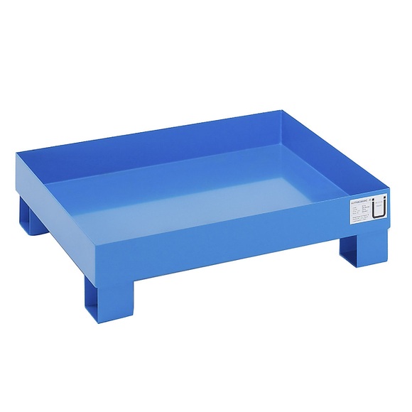 QUIPO Auffangwanne für 60 l LxBxH 800 x 900 x 220 mm, mit Zulassung blau pulverbeschichtet, ohne Gitterrost