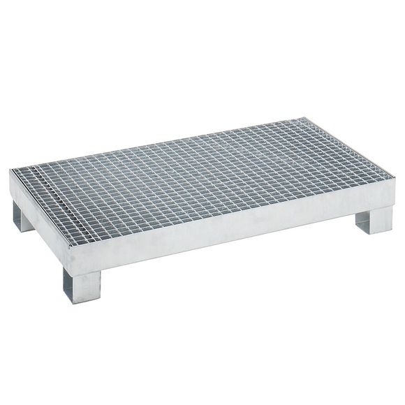 QUIPO Auffangwanne für 60 l LxBxH 800 x 1300 x 205 mm, mit Zulassung feuerverzinkt, mit Gitterrost