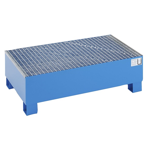 QUIPO Auffangwanne für 200-l-Fässer LxBxH 1200 x 800 x 360 mm, mit Zulassung blau pulverbeschichtet, mit Gitterrost