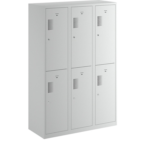 QUIPO Spind, 6 Abteile, Breite 1200 mm HxT 1800 x 500 mm Türfarbe Lichtgrau, Korpus lichtgrau