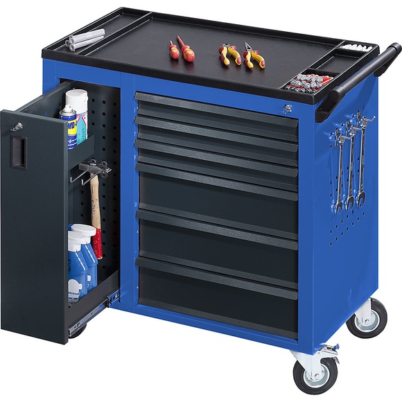 QUIPO Werkstattwagen JUMBO mit Vertikalauszug und 6 Schubladen HxBxT 935 x 900 x 460 mm, enzianblau