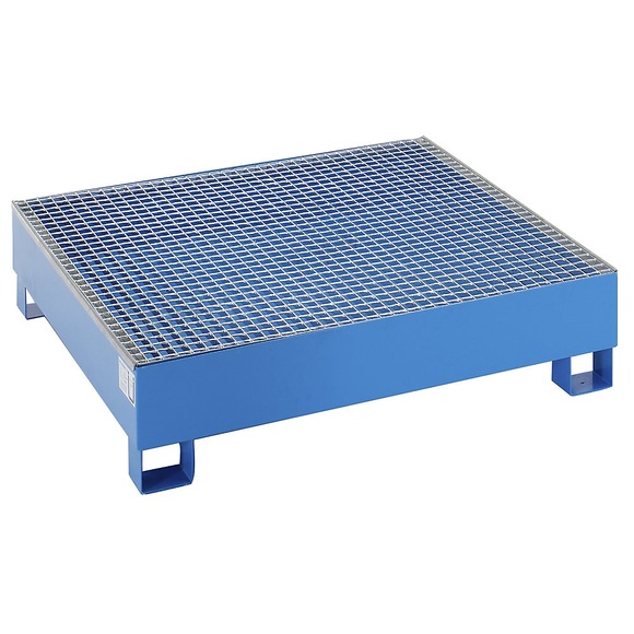 QUIPO Auffangwanne für 200-l-Fässer LxBxH 1200 x 1200 x 285 mm, ohne Zulassung blau pulverbeschichtet, mit Gitterrost