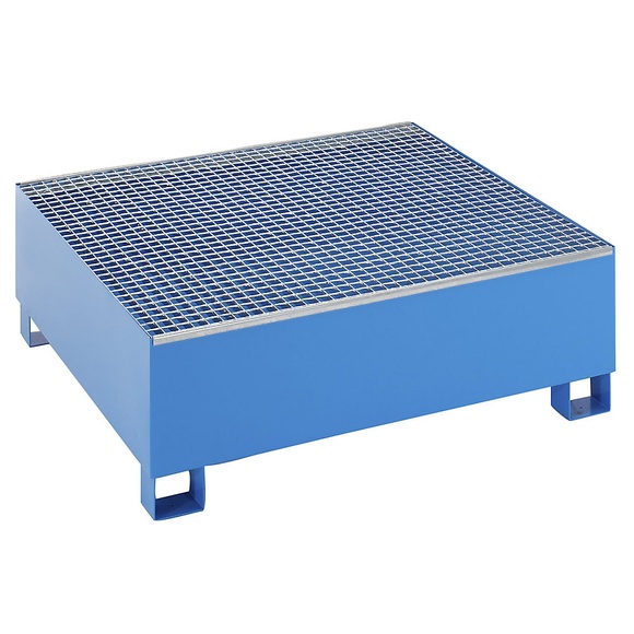 QUIPO Auffangwanne für 200-l-Fässer LxBxH 1200 x 1200 x 415 mm, mit Zulassung blau pulverbeschichtet, mit Gitterrost