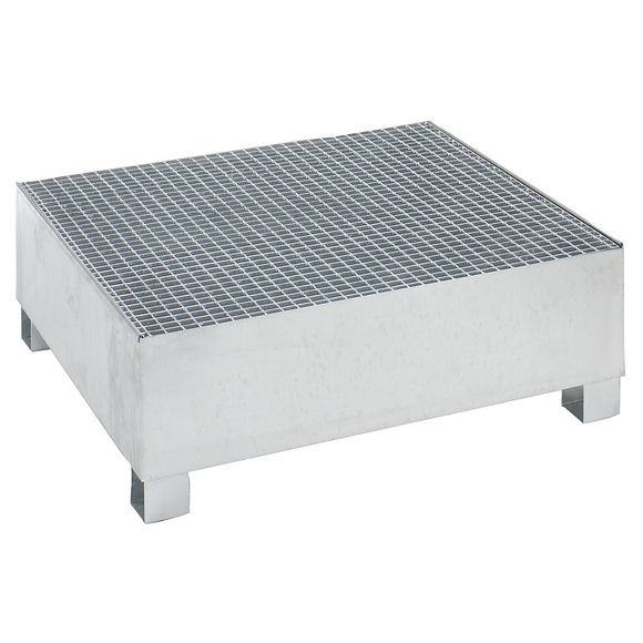 QUIPO Auffangwanne für 200-l-Fässer LxBxH 1200 x 1200 x 415 mm, mit Zulassung feuerverzinkt, mit Gitterrost