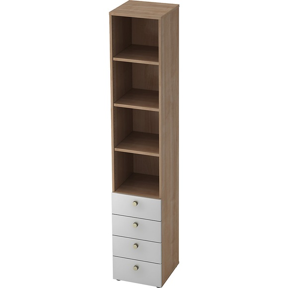 eurokraft pro ANNY - Kombi-Schrank, 3 Fachböden, 4 Schubladen, Dekor Nussbaum / alusilber