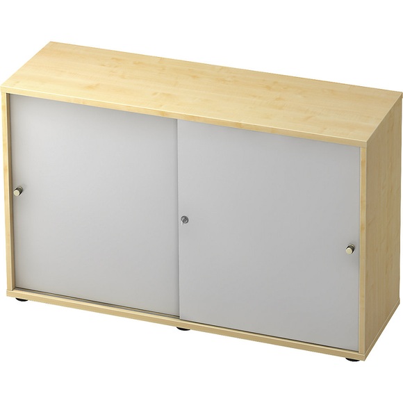 eurokraft pro ANNY - Schiebetürenschrank, 1 Fachboden, Mitteltrennwand, Dekor Ahorn / alusilber