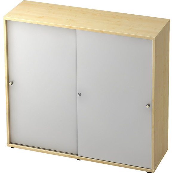 eurokraft pro ANNY - Schiebetürenschrank, 2 Fachböden, Mitteltrennwand, Dekor Ahorn / alusilber