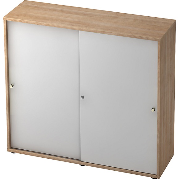 eurokraft pro ANNY - Schiebetürenschrank, 2 Fachböden, Mitteltrennwand, Dekor Nussbaum / alusilber