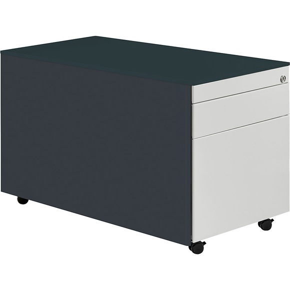 mauser Schubladencontainer mit Rollen HxT 520 x 800 mm, 1 Materialschub, 1 Hängeregistratur anthrazitgrau / lichtgrau / anthrazitgrau