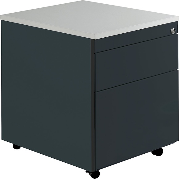 mauser Schubladencontainer mit Rollen HxT 579 x 600 mm, 1 Materialschub, 1 Hängeregistratur anthrazitgrau / anthrazitgrau / lichtgrau