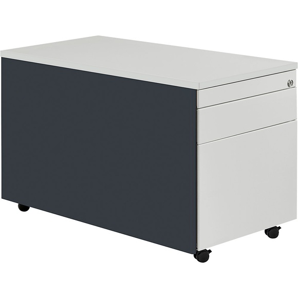 mauser Schubladencontainer mit Rollen HxT 529 x 800 mm, 1 Materialschub, 1 Hängeregistratur anthrazitgrau / lichtgrau / lichtgrau
