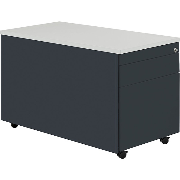 mauser Schubladencontainer mit Rollen HxT 529 x 800 mm, 1 Materialschub, 1 Hängeregistratur anthrazitgrau / anthrazitgrau / lichtgrau