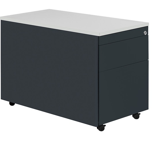 mauser Schubladencontainer mit Rollen HxT 579 x 800 mm, Kunststoffplatte, 1 Materialschub, 1 Hängeregistratur anthrazitgrau / anthrazitgrau / lichtgrau