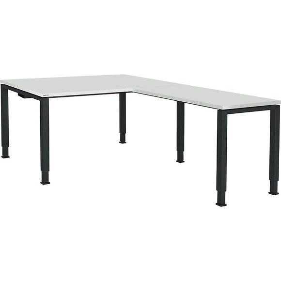 mauser Schreibtisch, verkettet, Fußform Quadrat-/Rechteckrohr HxBxT 650 - 850 x 1600 x 900 mm, Winkelansatz rechts (Breite 1000 mm) Platte lichtgrau, Gestell