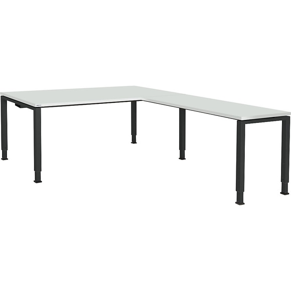 mauser Schreibtisch, verkettet, Fußform Quadrat-/Rechteckrohr HxBxT 650 - 850 x 1800 x 900 mm, Winkelansatz rechts (Breite 1200 mm) Platte lichtgrau, Gestell