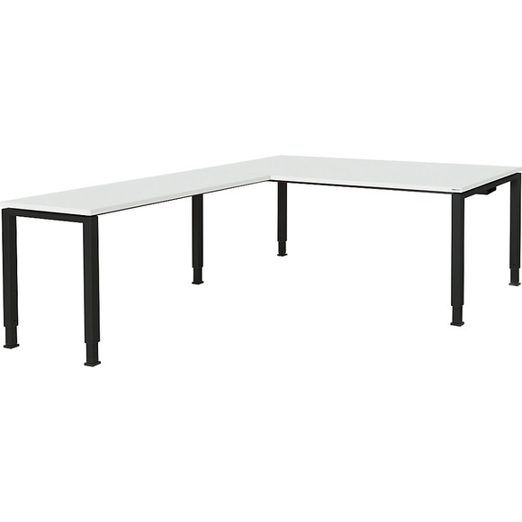 mauser Schreibtisch, verkettet, Fußform Quadrat-/Rechteckrohr HxBxT 650 - 850 x 1800 x 900 mm, Winkelansatz links (Breite 1200 mm) Platte lichtgrau, Gestell