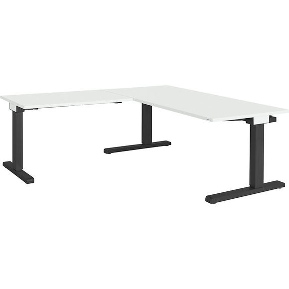 mauser Schreibtisch, verkettet BxT 1600 x 800 mm, Winkelansatz links (Breite 1000 mm) Platte lichtgrau, Gestell anthrazitgrau