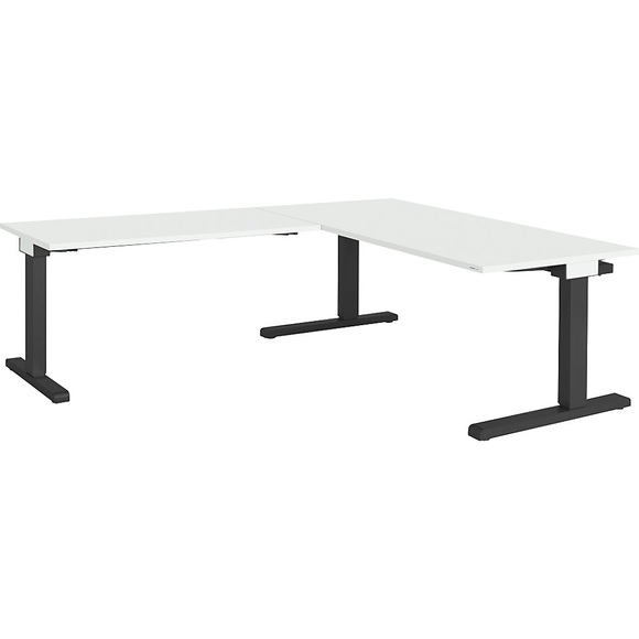 mauser Schreibtisch, verkettet BxT 1600 x 800 mm, Winkelansatz links (Breite 1200 mm) Platte lichtgrau, Gestell anthrazitgrau