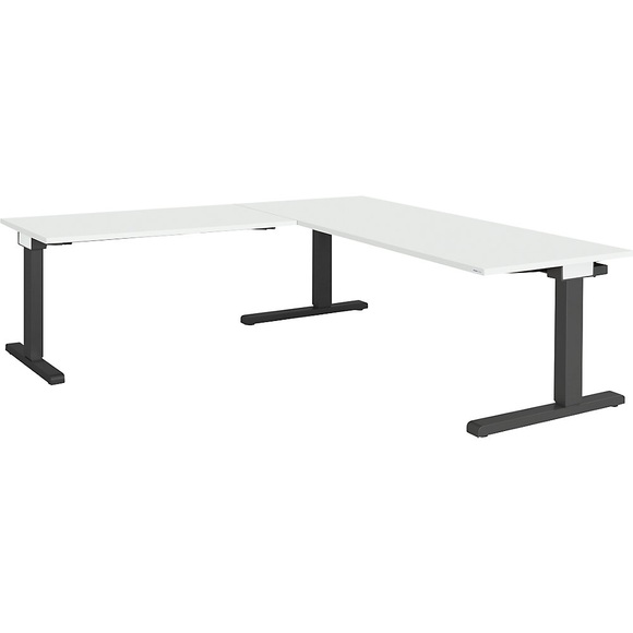 mauser Schreibtisch, verkettet BxT 1800 x 800 mm, Winkelansatz links (Breite 1200 mm) Platte lichtgrau, Gestell anthrazitgrau