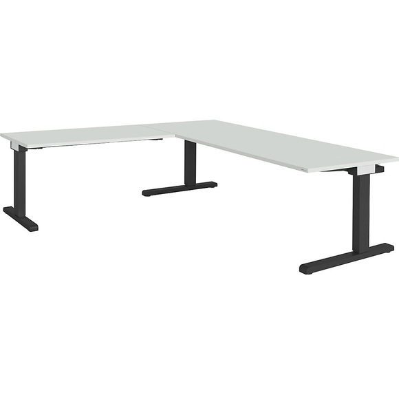 mauser Schreibtisch, verkettet BxT 2000 x 800 mm, Winkelansatz links (Breite 1200 mm) Platte lichtgrau, Gestell anthrazitgrau